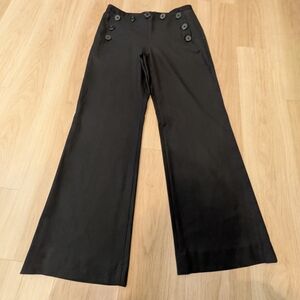 Jenni Kayne Wide Leg Wool Black Workwear Pants With Anchor Buttons Size 6